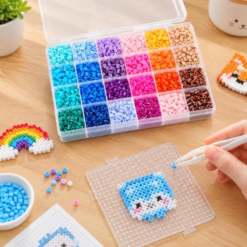 Plastic Melting Craft Pellets 24 Color 2.6mm Fuse Beadsfor Building Picture Art From References or Maker-Devised Arrangements
