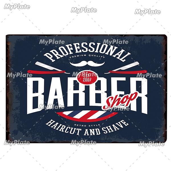 [MyPlate] BARBER BAR Metal Sign Vintage Plaque Tin Sign Plate Wall Decor For Bar Club Man Cave Art Painting Gift