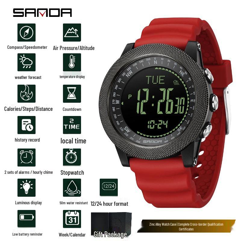 Sanda Multifunctional Sports Watch: Air Pressure, Temperature, Altitude, Weather Forecast, Compass, Pedometer, Luminous Display.