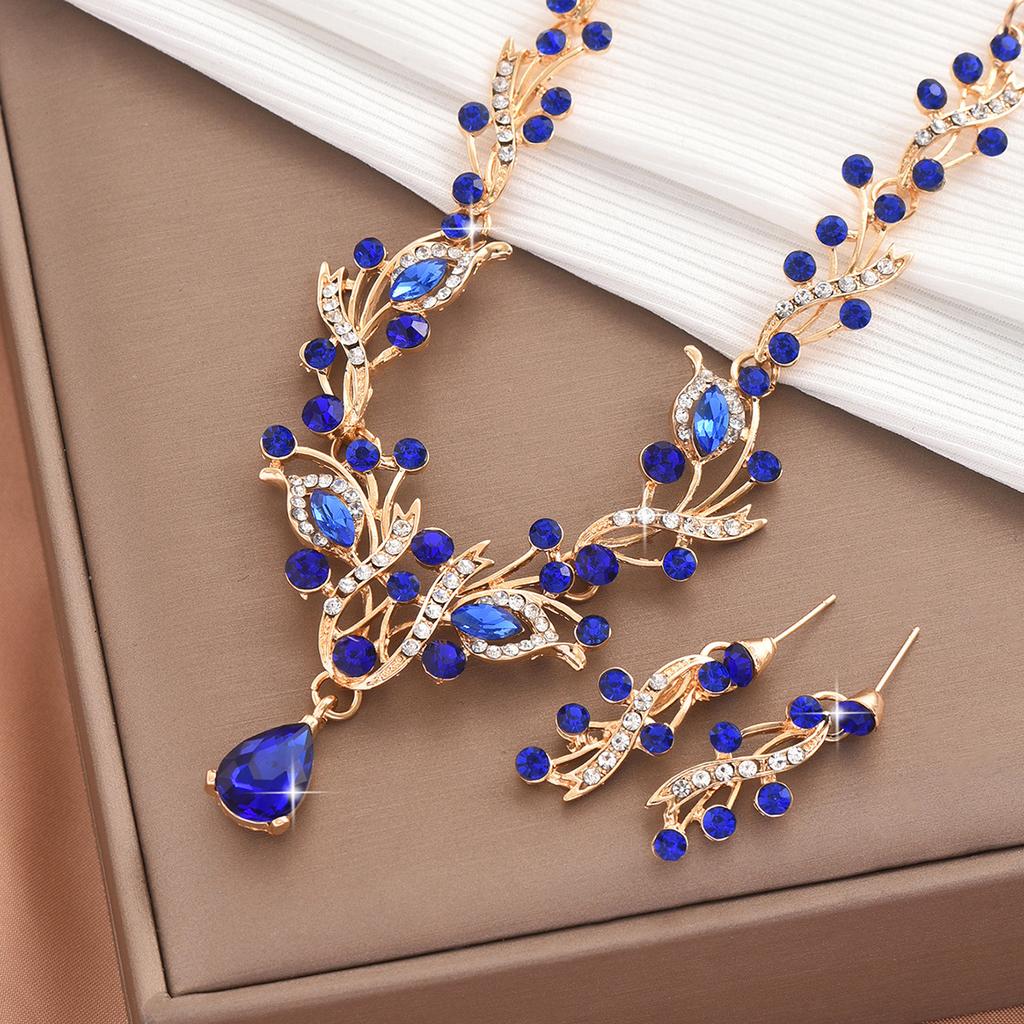 Bridal Rhinestone Crystal Necklace Earrings Set Women'S Prom Dress