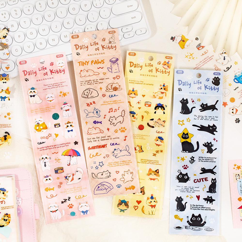Cat daily cute cat English pattern waterproof tent material DIY card decoration sticker