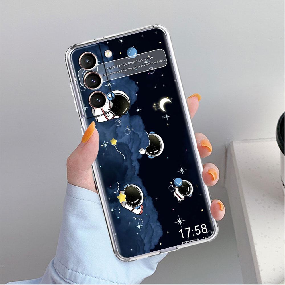 Astronaut Universe Clear Case For Samsung Galaxy S22 S20 FE S21 S10 S9 Plus Note 20 Ultra 10 Lite Transparent Phone Shell