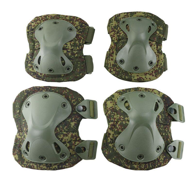 Camouflage Tactical Knee & Elbow Pads Set: 4-Piece Gear for Combat, Training, Riding & Sports Protection