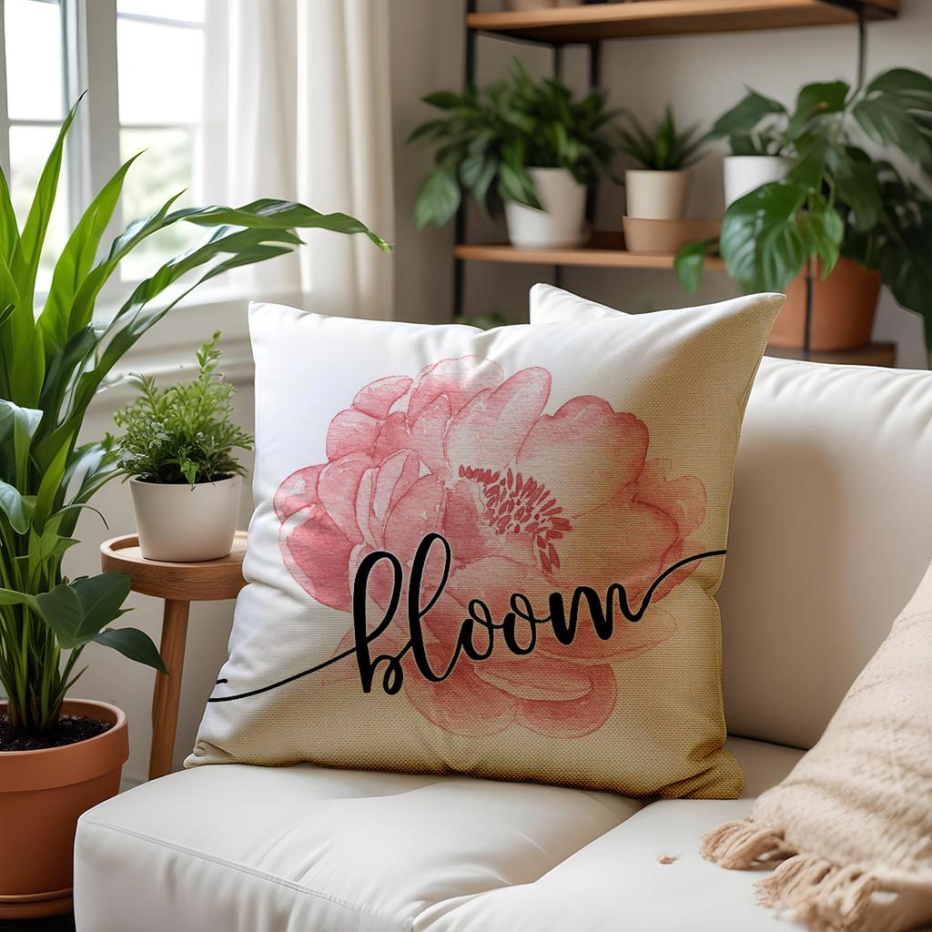 Plant Spring Flower Pillow Case Pastoral Style Square Pillow Square Sofa Pillow Line Print