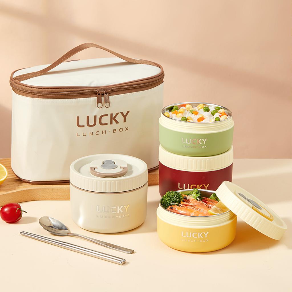 WORTHBUY Bærbar Termisk Matboks For Barn Student Lekkasjesikker Bento Matbokssett 304 Rustfritt Stål Matbeholder Oppvarmbar