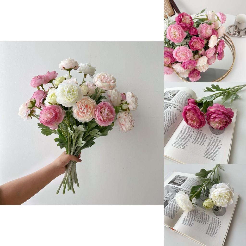 Elegant Paeonia Lactiflora Pall Fake Flower Bouquet With Flocked Silk Material For Wedding Home Decor