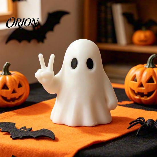 Small Magic Crucible Ghost Decor Halloween Figurine with Peace Sign, Spooky White Durable for Shelf Statue, Cute Tabletop Ornament Shelf, Party