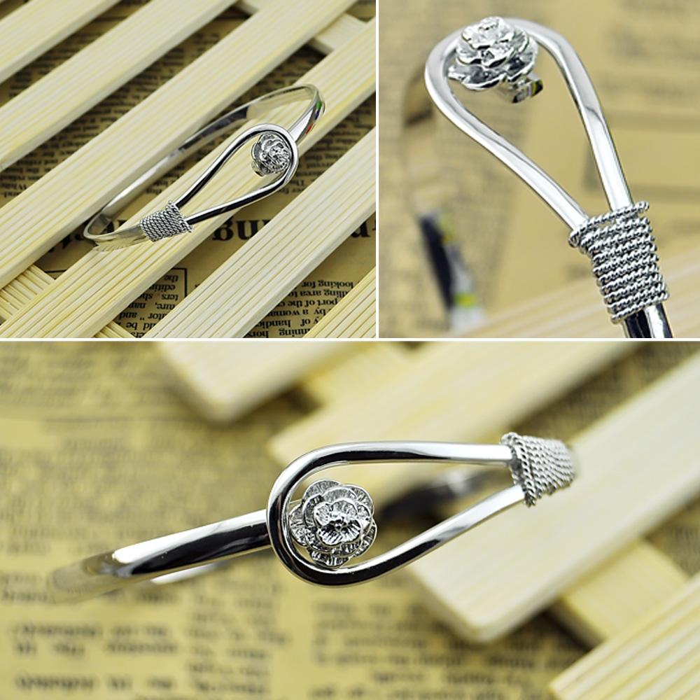Minimalist Women's 925 Sterling Silver Bracelet Rose Bangle Bracelet Christmas Gift Jewelry