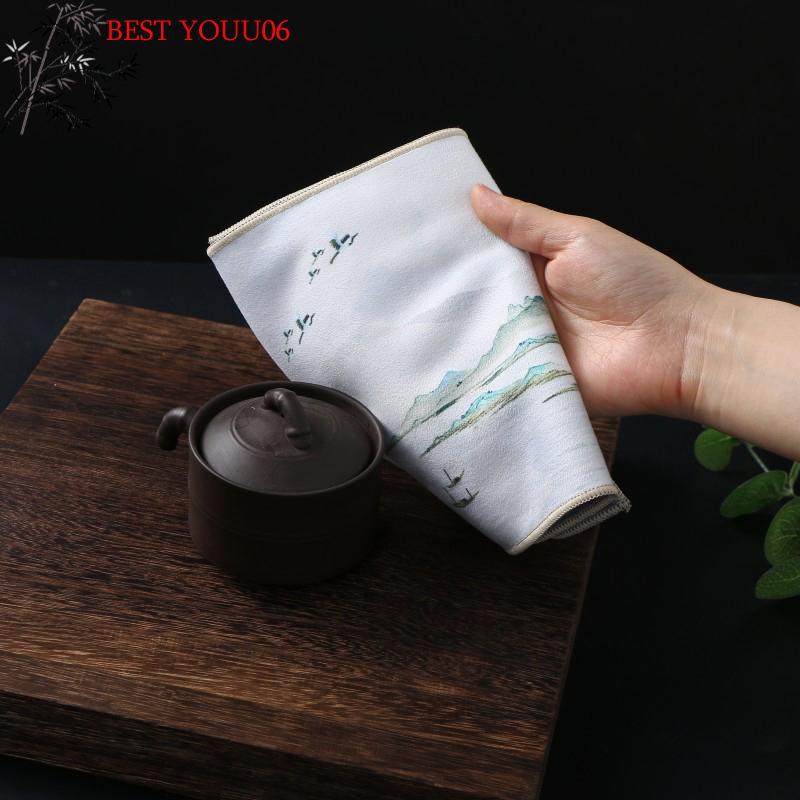 Hot 30*16cm Chinese Professional Rag Painted Thick Tea Towel Super Absorbent High-end Tea Cleaning Set Cup Mat Accessories