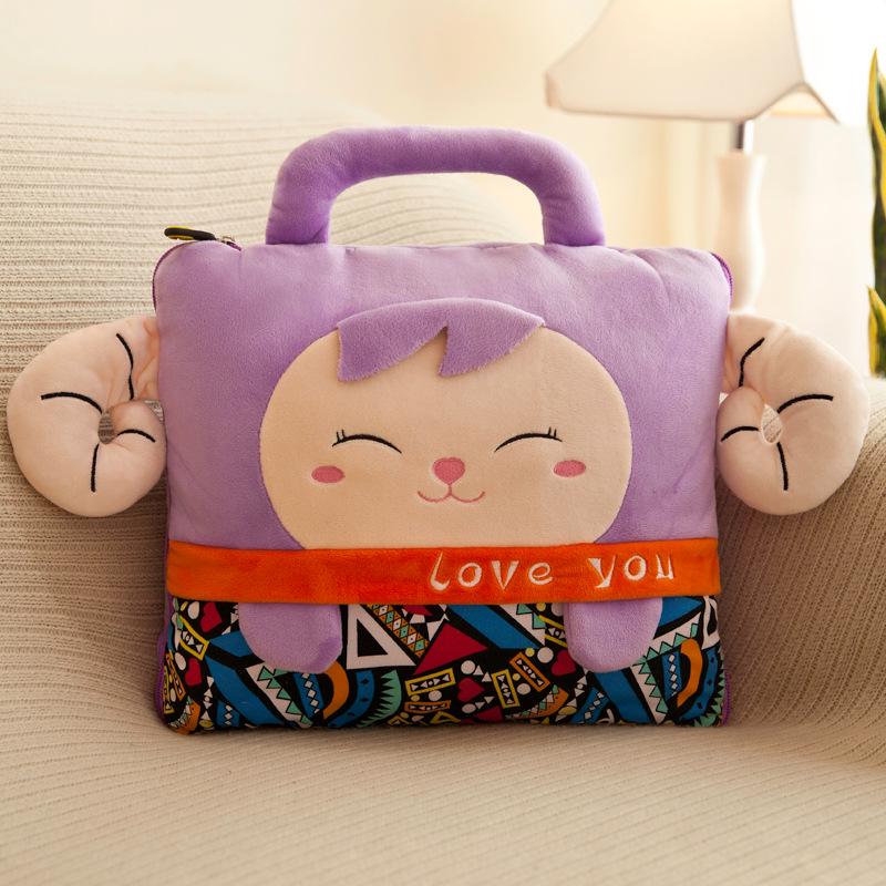 Dual-Use Cute Cartoon Pillow Blanket: Car & Office Nap Cushion
