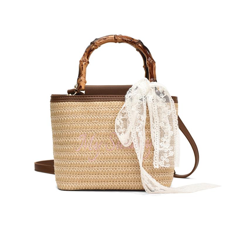 

Сумка через плечо из натуральной соломы с деревянной ручкой для женщин, пляжная сумка, дорожная сумка для отдыха