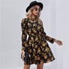 Elegant Women Floral Dress Autumn Long Sleeve High Waist Slim Dresses Female Office Commuter Comfortable Wear Daily Casual Gown