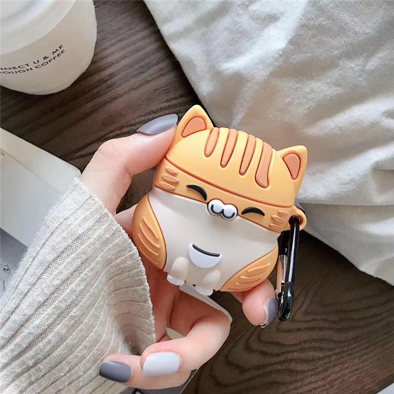 Mignon Chat Orange Rond Manchon de Protection pour Étui d'Écouteurs AirPods Pro pour Bluetooth Airpods 1/2/3 Coque Souple en Caoutchouc Anti-chute for airpods pro 2