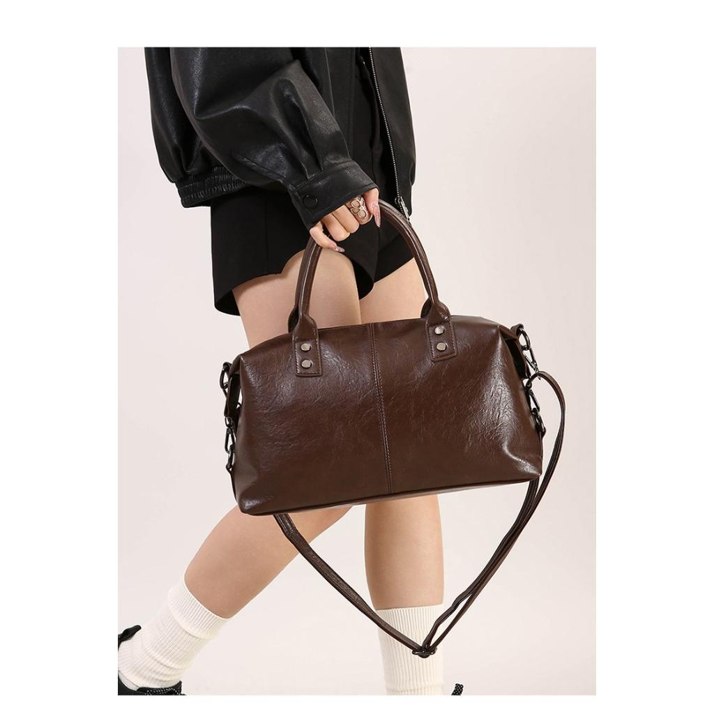 Boston Bag Unisex Faux Leather Large Capacity Shoulder Crossbody Daily Wear
