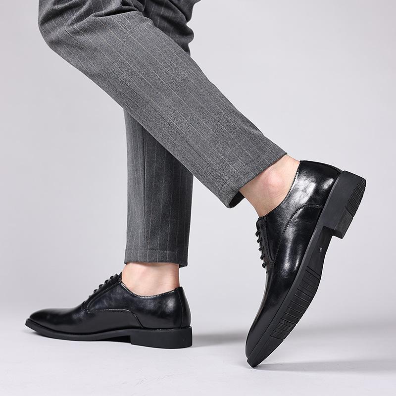 Casual Leather Shoes Men's Business Dress British Style Pointed Groom Wedding Shoes High-end Black Small Leather Shoes 8037-K