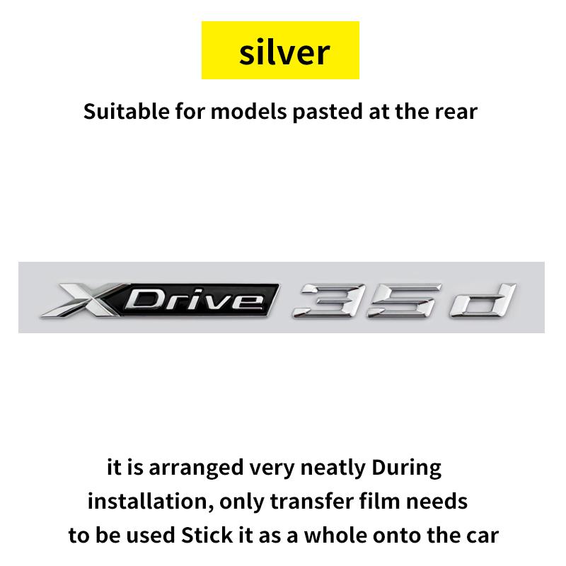 

Suitable for BMW X1 X2 X3 X4 X5 X6 X7 F49 U12 F39 G08 G18 F15 F25 F26 G01 G02 G05 G06 G07 logo and tail letters silver