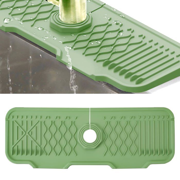 Tapis de robinet - AIMOONSA - 43,3x15 cm - Silicone alimentaire - Trou 3,1–5,5 cm - Vert