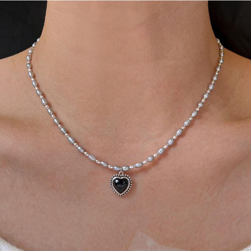 Natural Freshwater Pearl Necklace Is So Much Hemp Gray Love Pendant Temperament Fashionable Versatile Collarbone Chain