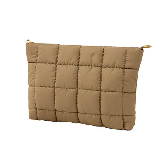 

Косметичка Компактна стьобана сумка для макіяжу із застібкою-блискавкою зверху Містка внутрішня кишеня Органайзер для подорожей Сумка-гаманець для макіяжу кавовий