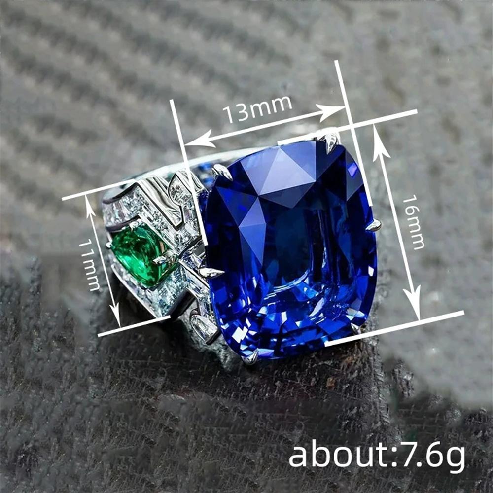 Cute Female White Blue Zircon Stone Ring Vintage Silver Color Wedding For Women