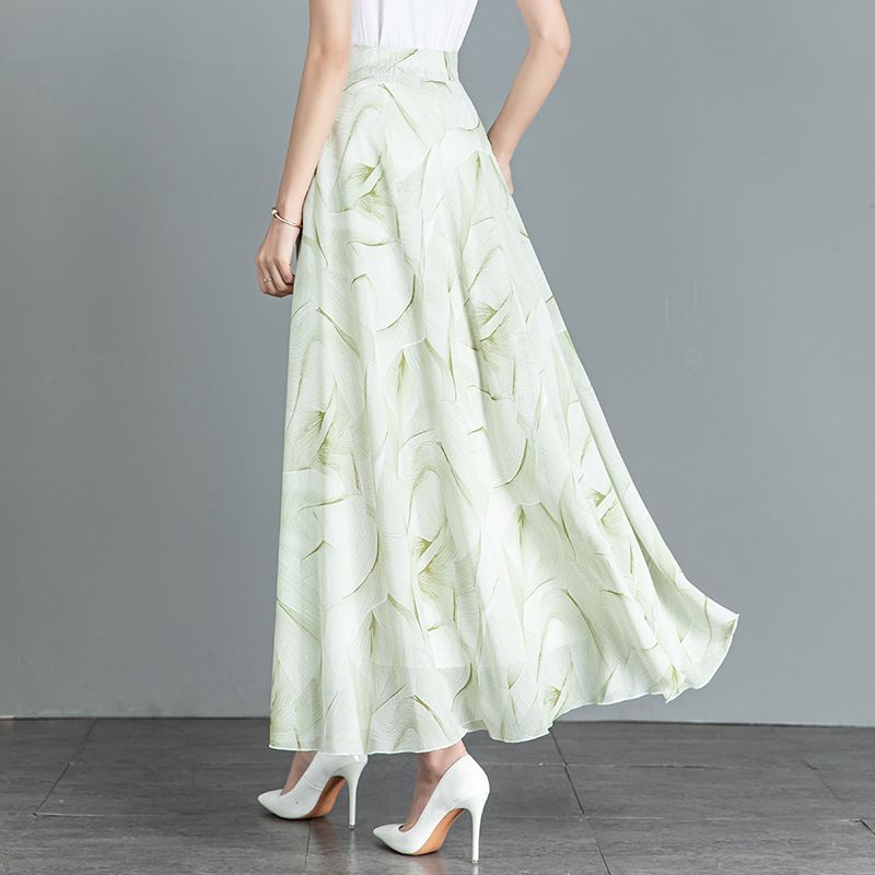 New Summer Retro Ethnic Style Ink-print Chiffon Skirt Women's Long Skirt High Waist A-line Skirt
