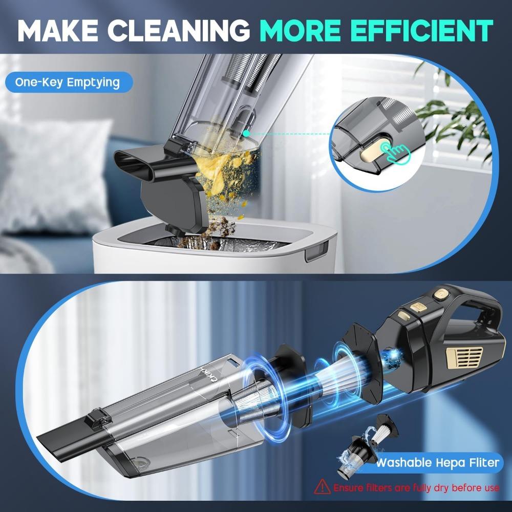 Handheld Vacuum Cordless, 15000PA Strong Suction Hand Held Car Vacuum Cleaner Portable with Multi-Nozzles & Washable Filter, Lig