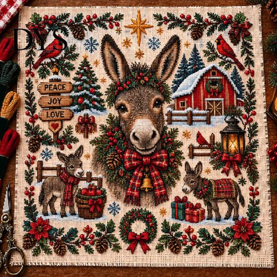 Handmade Christmas Decoration Projects Animal Cross Stitch Kit, Holiday Embroidery Starter Seasonal Present for Friends Pattern, Festive Craft