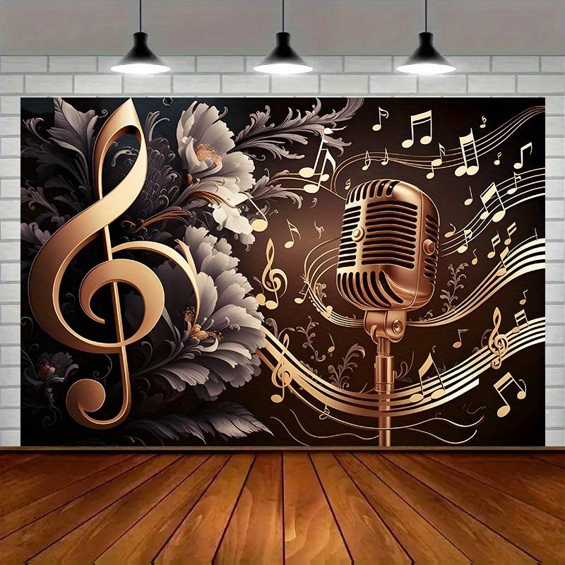 1 Piece Dreamy Music Party Backdrop Fabric Including Microphone and Musical Note Pattern Decoration Polyester Banner