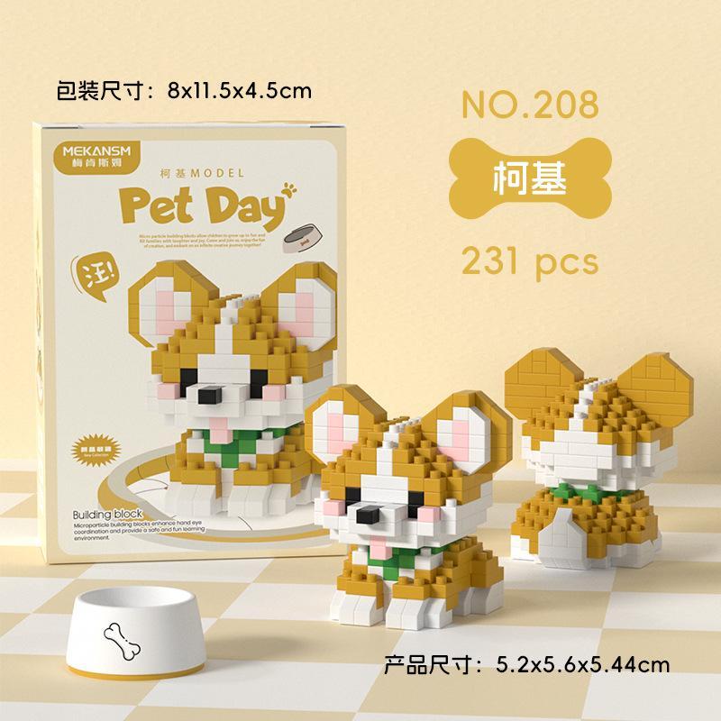 Mekansm Cute Cat Dog Orange Tabby Corgi Husky Small Animal Pet Building Model Building Block Toy Puzzle Children's Holiday Gift