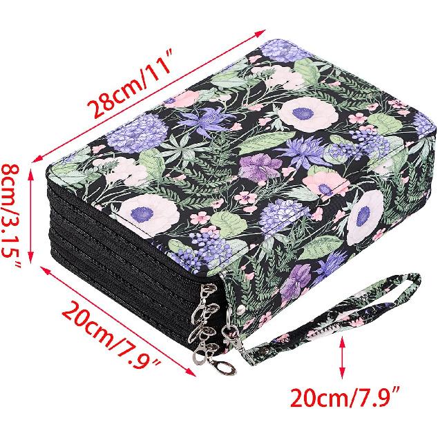 BTSKY Colored Pencil Case- 200 Slots Pencil Holder Pen Bag Large Capacity Pencil Organizer with Handle Strap Handy Colored Pencil Box with Printing