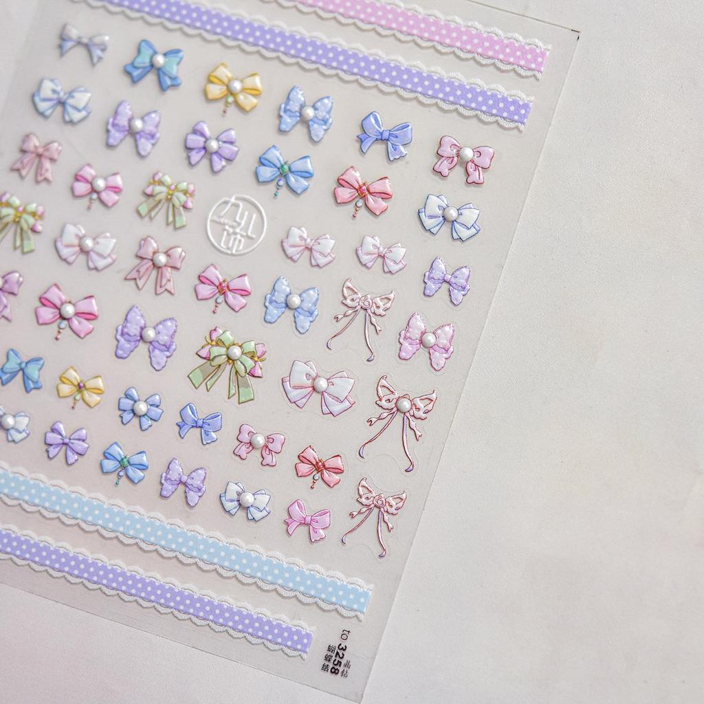 Tomoni Sweet Girl Crystal Nail Stickers - Healing Bow Nail Decorations