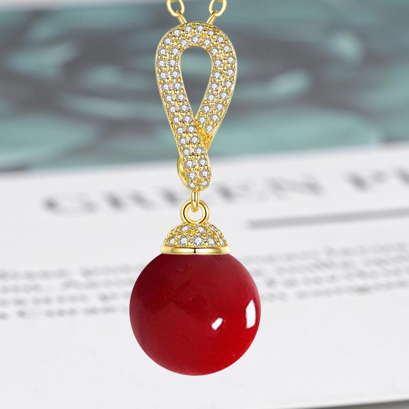 Zircon-Set Imitation White Pearl & Multicolor Shell Pendant Necklace - Women's Fashion Clavicle Chain