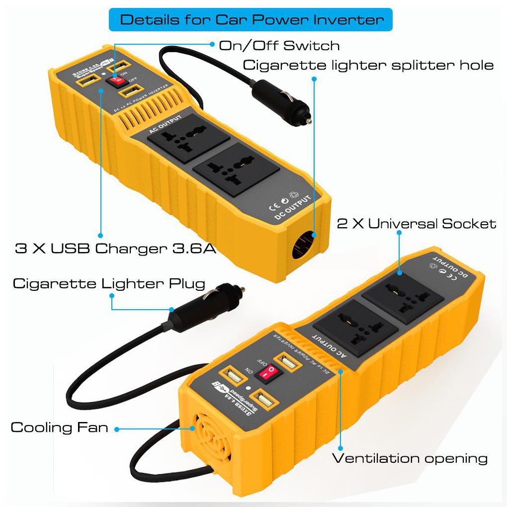 Car Chargers Power Inverter Detachable Automotive Vehicle Converter
