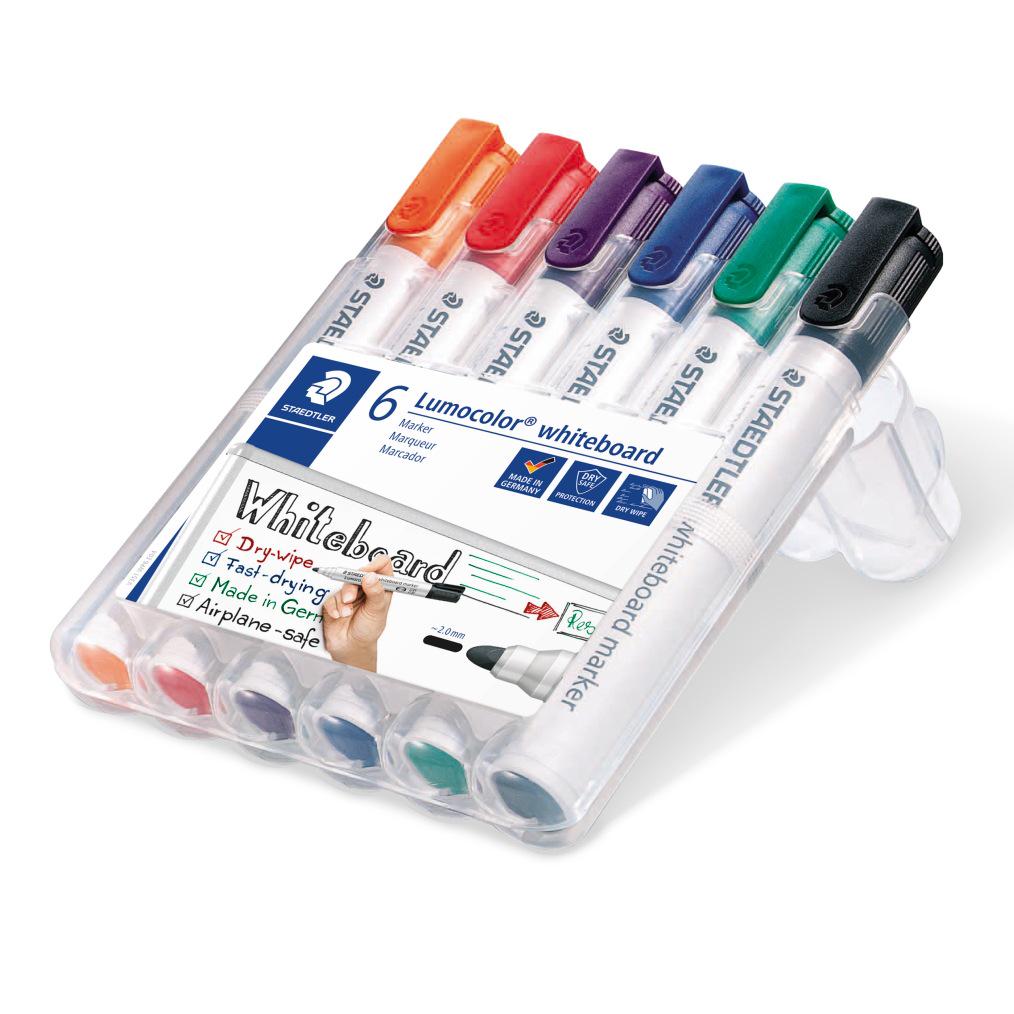 

Staedtler 351 Whiteboard Markers: Black, Red, Blue, Green – Easy Erase, Anti-Dry Formula.