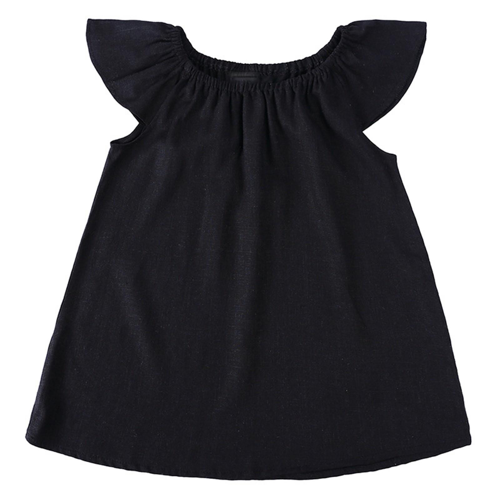 

Летнее детское платье, однотонное, с милыми маленькими рукавами-крылышками, детское принцессное повседневное платье для девочек 130 чёрный
