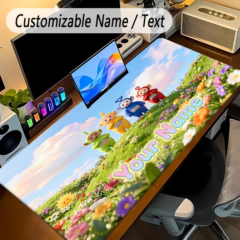 Large Mouse PadTeletubbies Custom Name Text Personalized Desk Mat Non Slip Gaming Pad