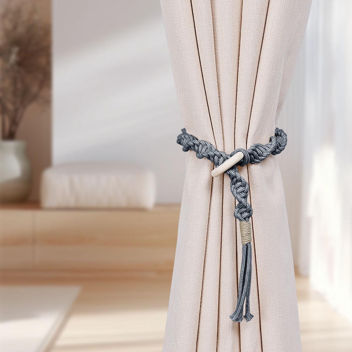 

Handmade Woven Wooden Circle Curtain Tiebacks & Buckles for Living Room One Size зелений