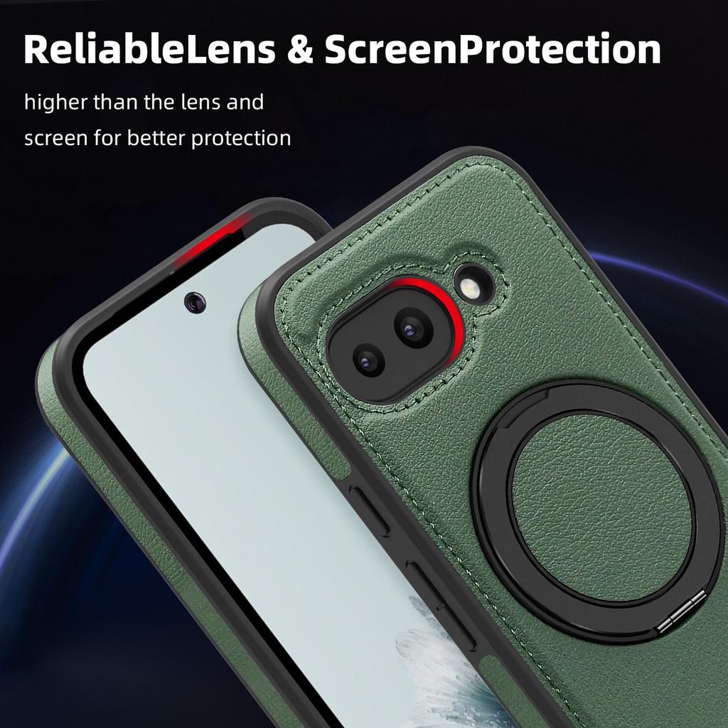 For Google Pixel 9a Case with Ring Kickstand Magnetic Case PU Leather Back Cover