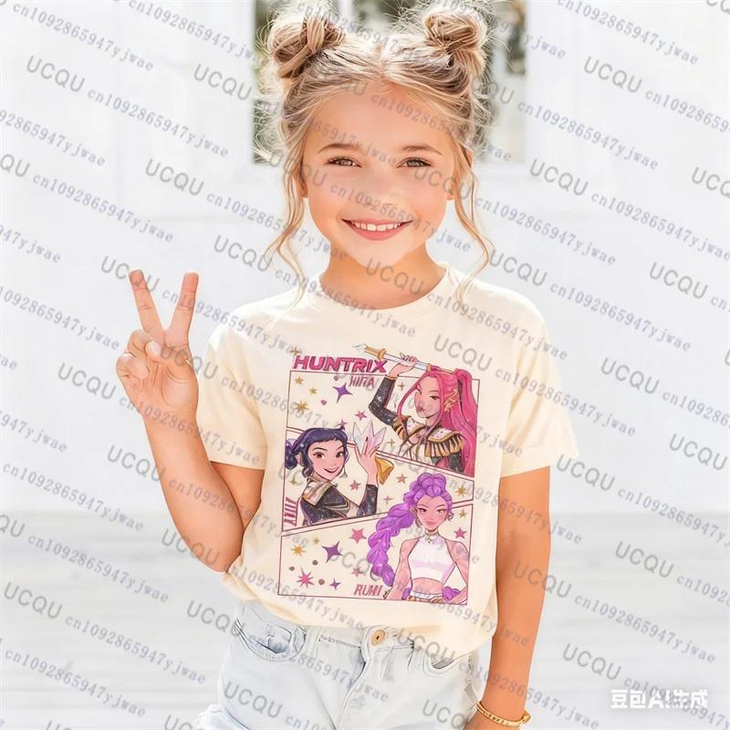 

Kids T-shirts Kpop Demon Hunters Short Sleeve Cute Casual Fashion Cotton Kids T-shirts Top 160 бежевый