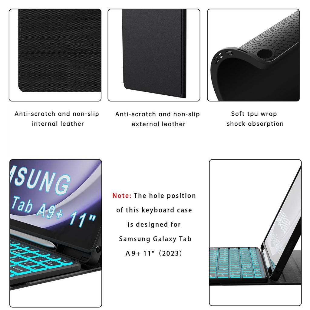 Samsung Tablet TABA9+ Plus Etui z klawiaturą Bluetooth z dotykowym podświetleniem i miejscem na rysik (Francuski)