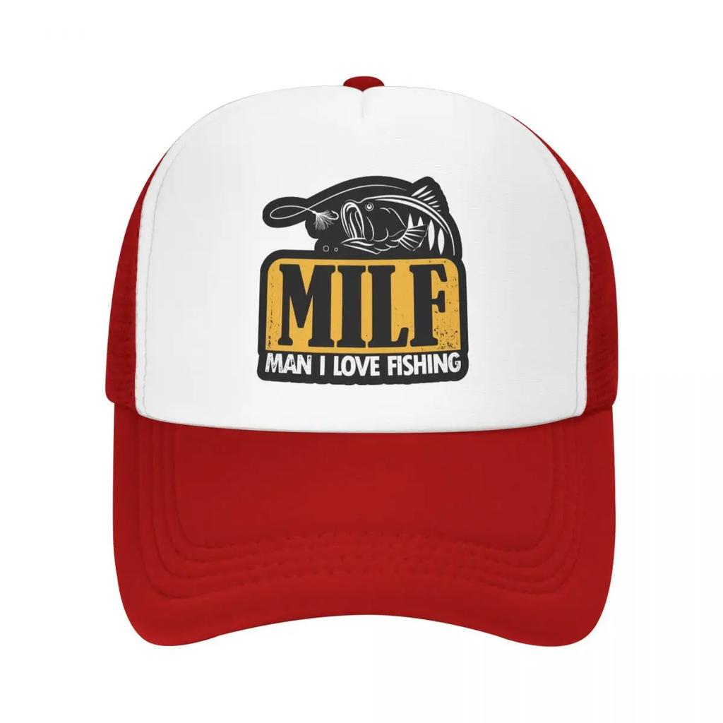Individuelle Milf Unisex Ich Liebe Angeln Trucker-Kappe für Erwachsene Fischer Unisex Fisch Geschenk Verstellbare Baseballkappe Damen Unisex Hip Hop Trucker-Kappe