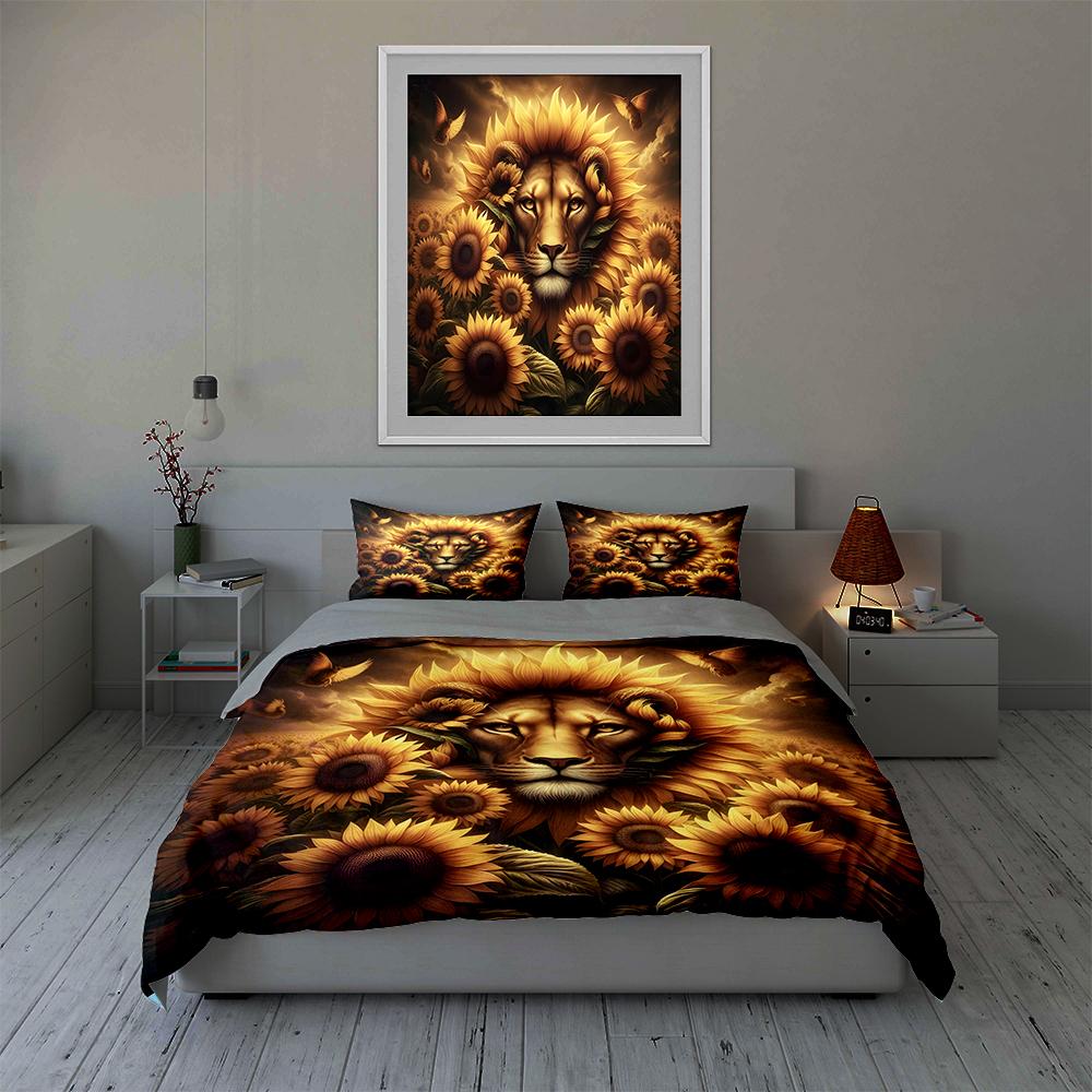 Lion sunflower fusion. Bedding Duvet cover sets Duvet covers Pillowcases gifts (1 * Duvet Cover 2 * Pillowcases, without duvet insert)