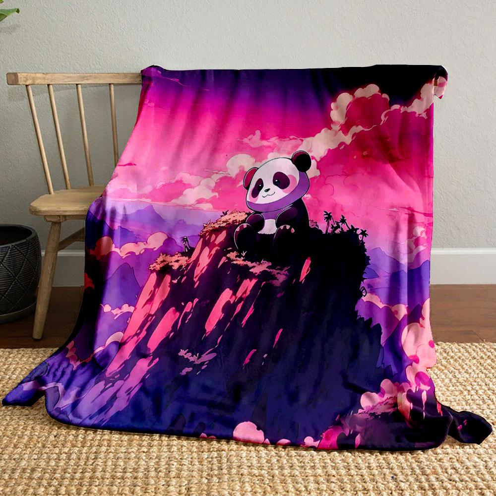 Panda on Mountain at Sunset print blanket soft and cozy perfect for the living room bed sofa or a nap,gift