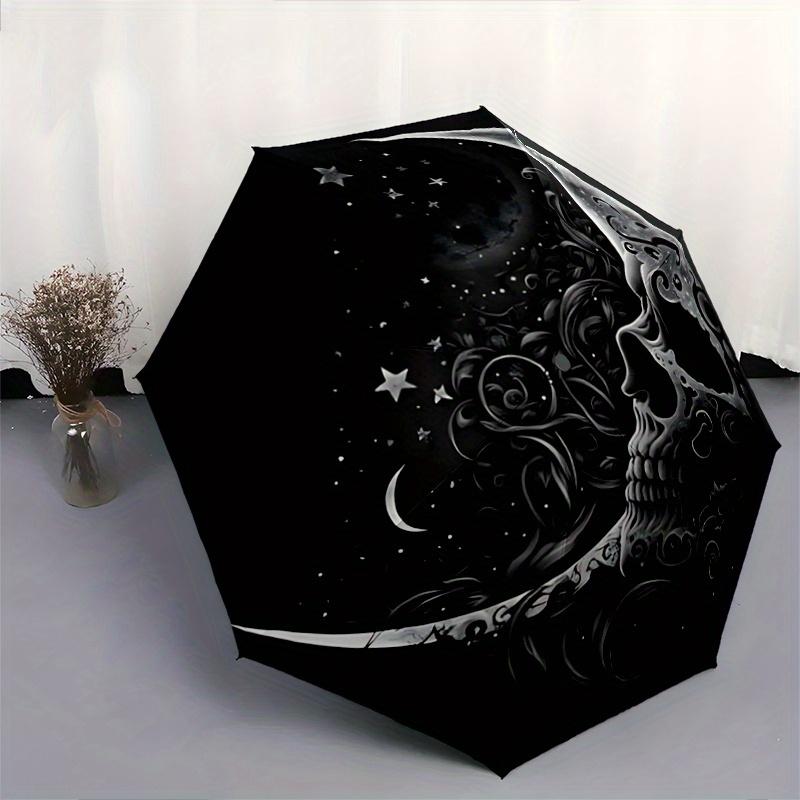 1pc Midnight Moonlit Skull Pattern Umbrella, Fashionable, Personalized, High-Value Folding Umbrella, a Must-Have for Summer, 8-Rib Durable Iron F