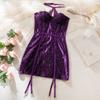 Satin Silk Mesh Nightwear Halter Sleeveless Nightdress Fashion Lace Nightgown  Girl