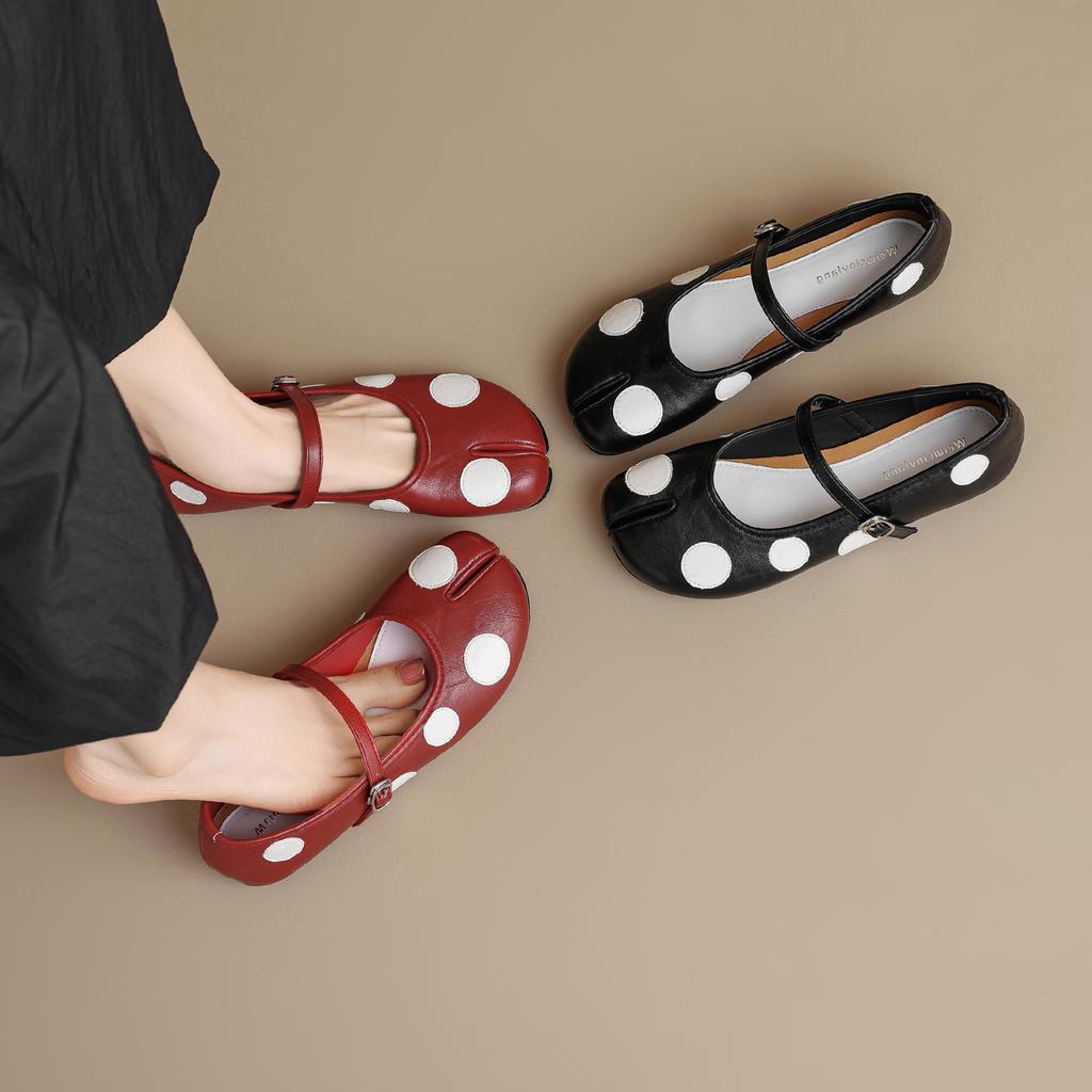 8293-2 niche polka dot pig's trotter split-toe shoes, Mary Jane flats, shallow ballet flats