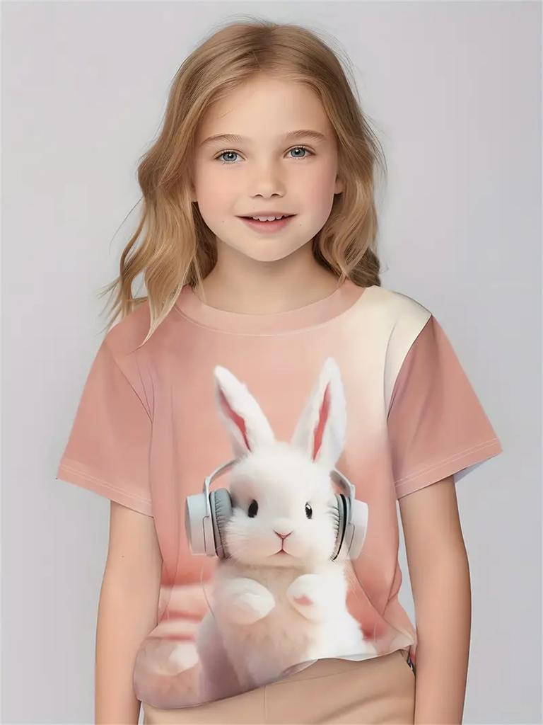 2025 Králík Zvíře 3D Tisk Móda Vtipná Dívčí Trička Léto Krátký Rukáv Topy Tričko Ležérní Trička Dívčí Oblečení