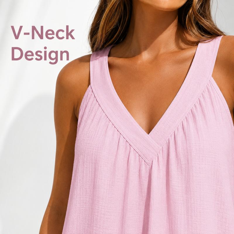 Women Sleeveless V Neck Two Piece Pajama Set With Loose Tank Top And Pocket Shorts For Casual Home Lounge Sleepwear Summer Daily Wear Outfit