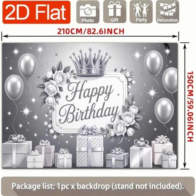 Birthday Party Backdrop Silver Polyester Banner Photo Booth Decoration