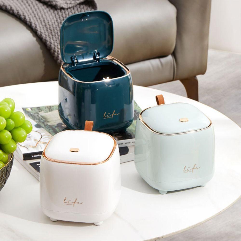 Large Opening Desktop Trash Can Press Open Lid Desktop Paper Basket Car Trash Bin  Living Room
